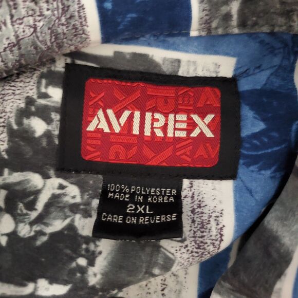 Avirex USA Naval Hawaiian Shirt Mens 2XL Blue Military Postcard AOP VTG 90s Y2K - Picture 3 of 13